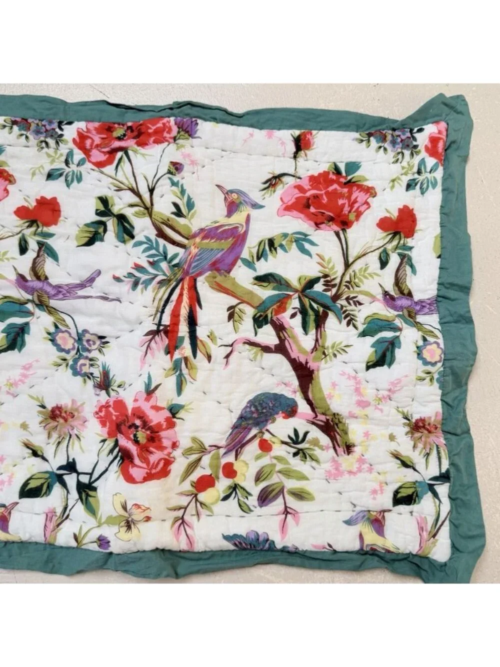 World Market Quilted Pillow Shams Cottage Flowers Birds Garden Farmhouse 20x26